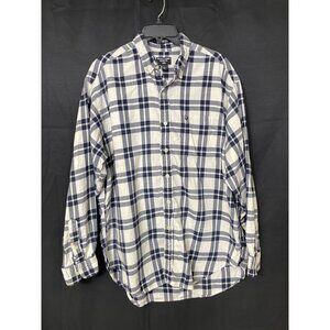 Ralph Lauren jeans Co. SKU 7635 Mens Plaid Button Down Shirt Navy and White Size